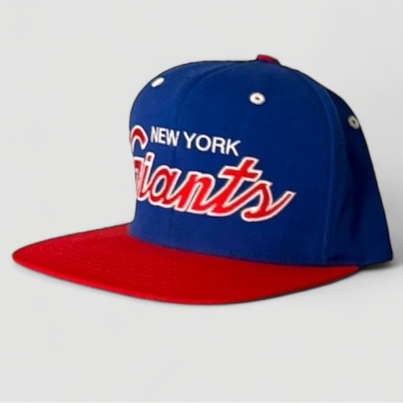 Mitchell & Ness New York Giants Snapback Hat Blue Red Script Adjustable NFL Cap - Picture 3 of 4